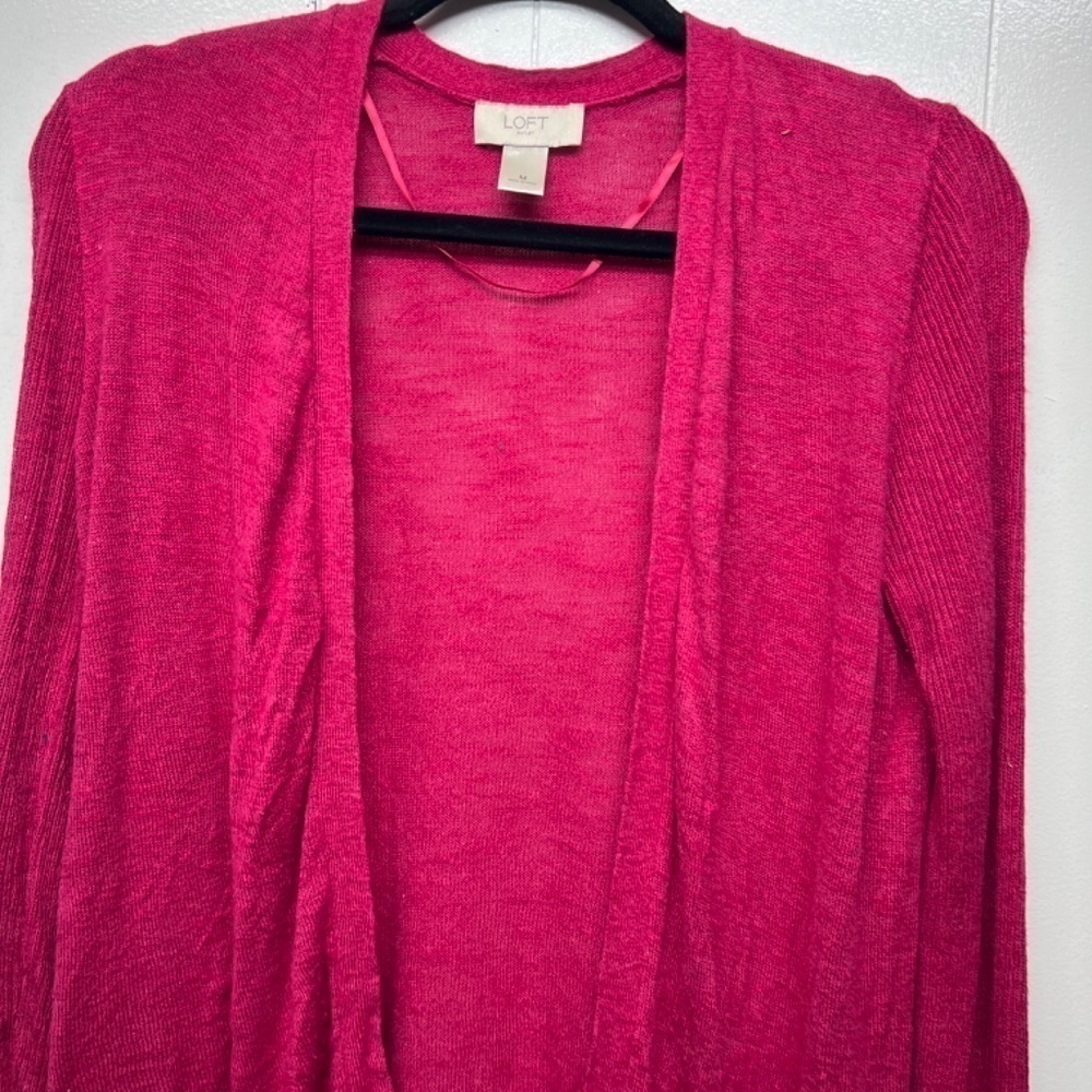 LOFT Silk Ramie Blend Long Sleeve Open Front Women's Pink Cardigan Size Medium - Picture 4 of 12